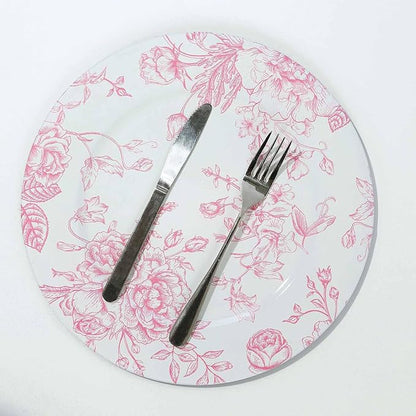 Efavormart 6 Pack White Pink Floral Acrylic Charger Plates in French Toile - Image 2