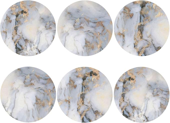 White Gray Gold Marble Coasters Set of 6 Coasters by Unknown