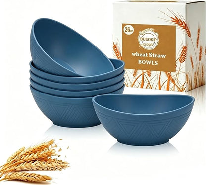 26oz Wheat Straw Bowls Sets of 6, Unbreakable & Stackable Ramen Bowl, Microwave by BUSOKIP