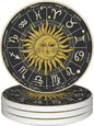 Drinks Coasters Set of 4, Moon Sun Zodic Sign Round 4" Cup Coasters, Absorbent Ceramic Stone Coasters with Cork Base, Cute Coasters for Table Home Décor, Ideal Gifts for Women Men