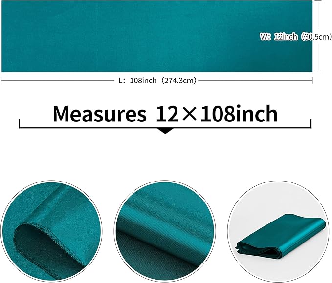 10-Pack Peacock Blue Satin Table Runner 12 x 108 Inch Long Bright and Smooth - Image 4