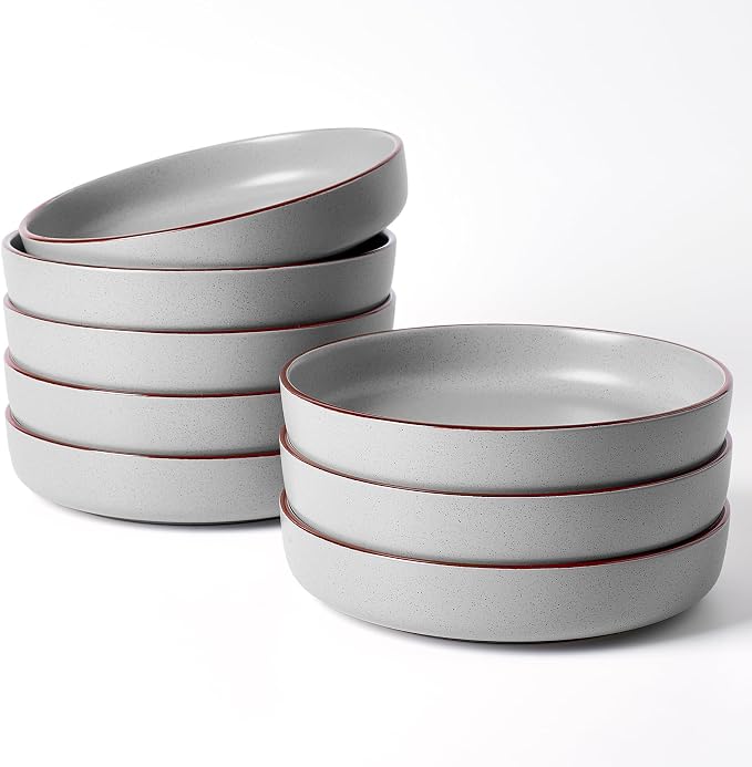 famiware Mercury Pasta Bowls Set of 8, 33 oz Large Salad Bowls, Light Gray | by Famiware