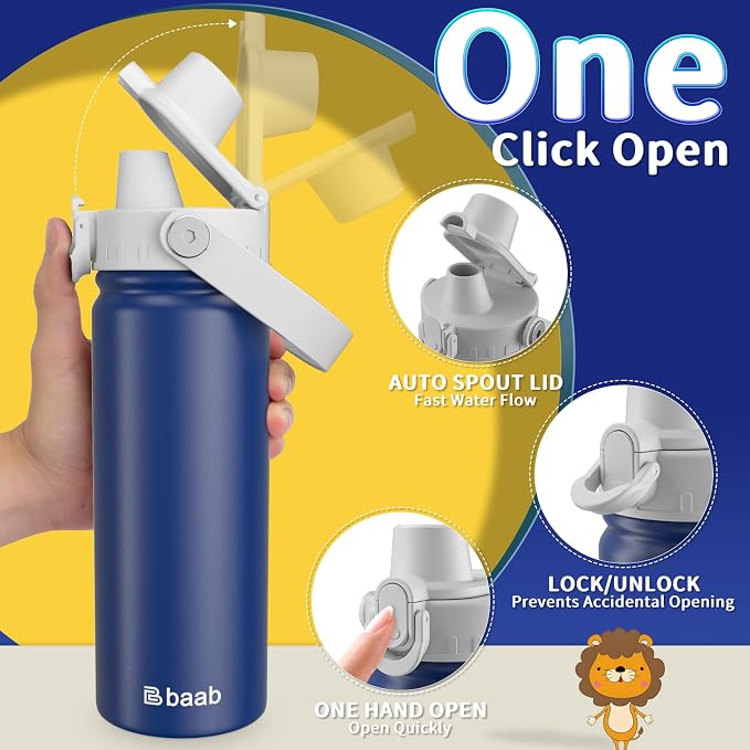 baab 18oz Kids Insulated Water Bottle 18/8 Stainless Steel Kids Cup 1 Pack | - Image 4