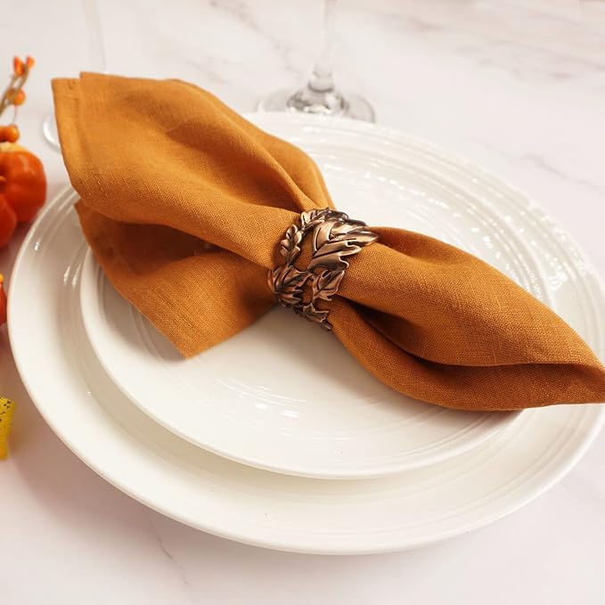 Leaf Shape Napkin Rings Set of 6, Bronze Napkin Rings Metal Napkin Ring Holders - Image 6