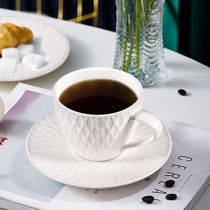 Espresso Cup and Saucer Set of 6, 6 oz Ceramic Cappuccino Barista Cup - Image 8