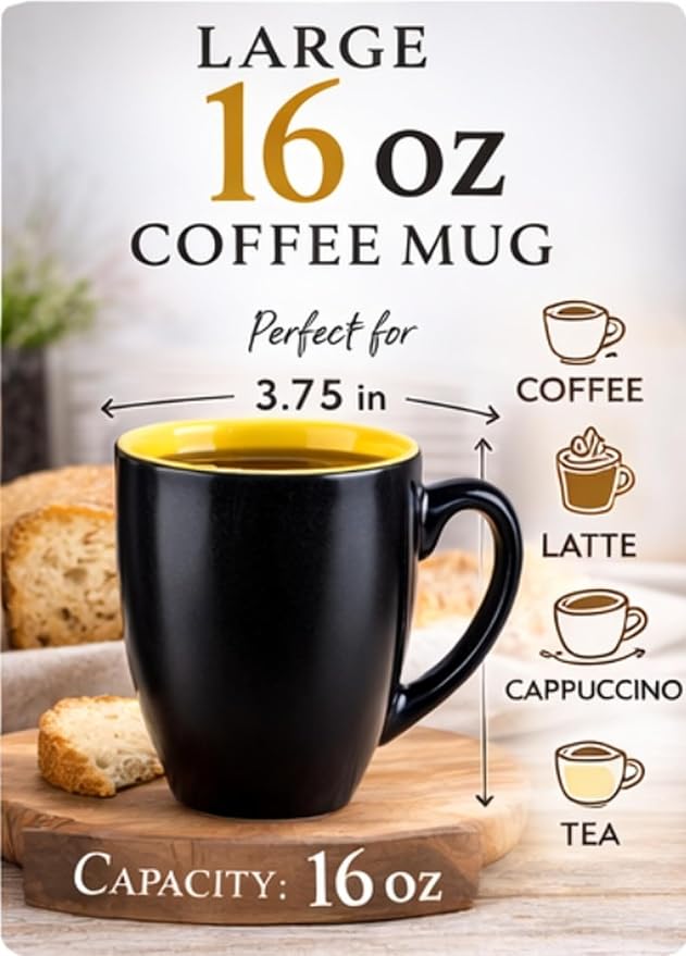 GBhome 16 oz Coffee Mugs Set of 6, Ceramic Coffee Cups- Yellow - Image 2