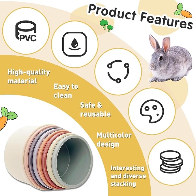 16 Pcs Stacking Cups for Rabbits, Colorful Bunny Toys for Rabbits and Small - Image 3