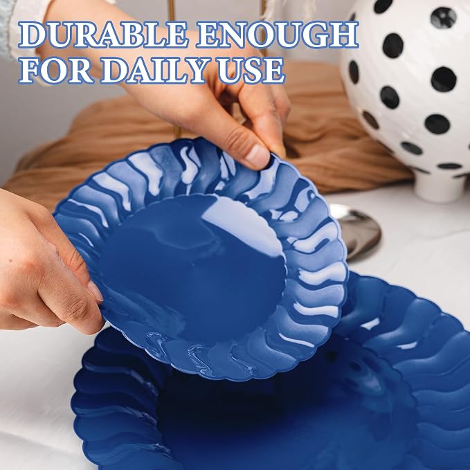 Lullaby 60PCS Navy Blue Scalloped Plastic Plate, Disposable Plate - Image 5
