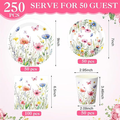 250 Pcs Wildflower Party Decorations Include Spring Summer Floral Paper Plates - Image 2