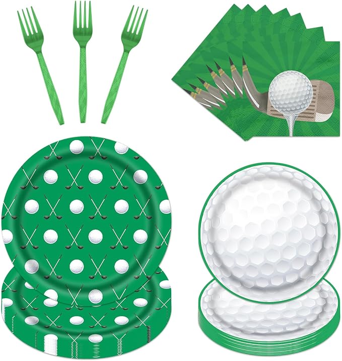 Rakuto Golf Party Decorations 96PCS Plates Napkins Forks Tableware | Golf by Rakuto