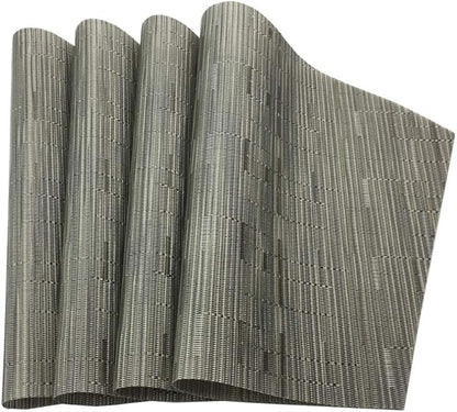 Red-A Woven Vinyl Placemats for Dining Table Durable Heat Resistant Washable Placemats for Round Table Wedge Shaped Placemats Set of 4,Silver Gray
