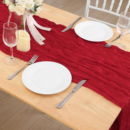 3 Pack Red Cheesecloth Table Runner 120 Inch Boho Wedding Decor | Cheesecloth - Image 6