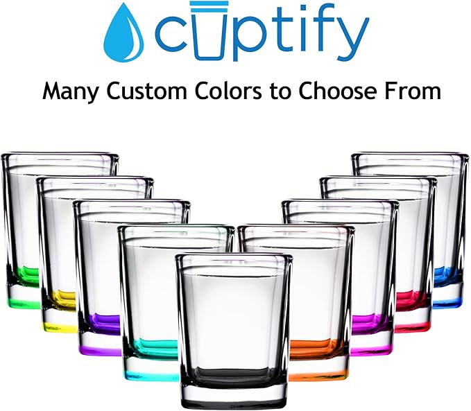 Personalized Glasses Split Script Initial and Name Set of 10 2oz Black Bottom Etched Square Shot Glass Engraved with Custom Text Birthday Gift for Men and Women