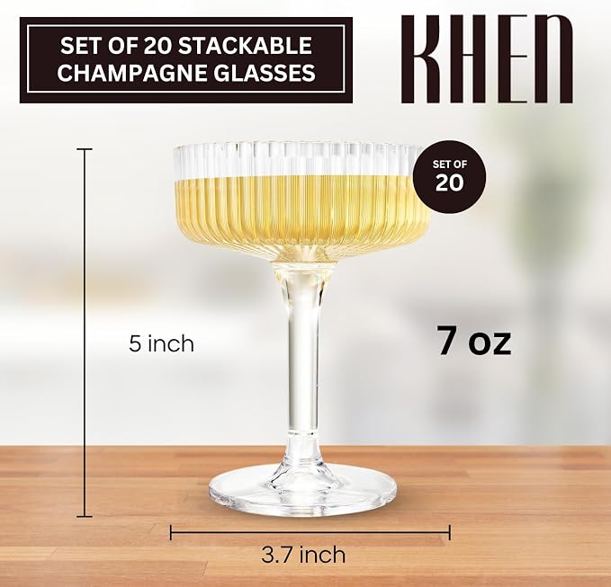 Khen Acrylic Champagne Tower | Set of 20 | 7 oz Stackable Unbreakable Coupe - Image 2