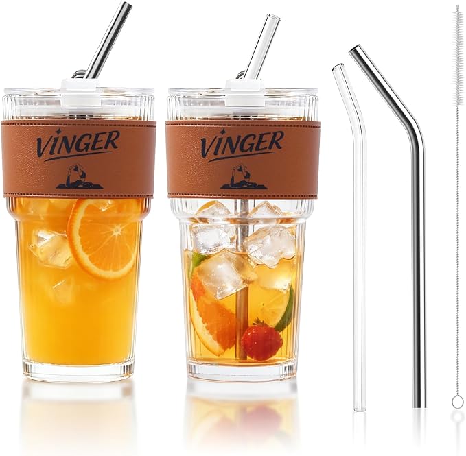 VINGER 20 oz Ribbed Glass Tumblers by VINGER