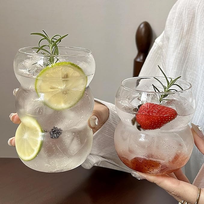 Ribbed Glassware Water Tumbler, Wave Bubble Glasses Tumbler, Aesthetic Ripple - Image 2