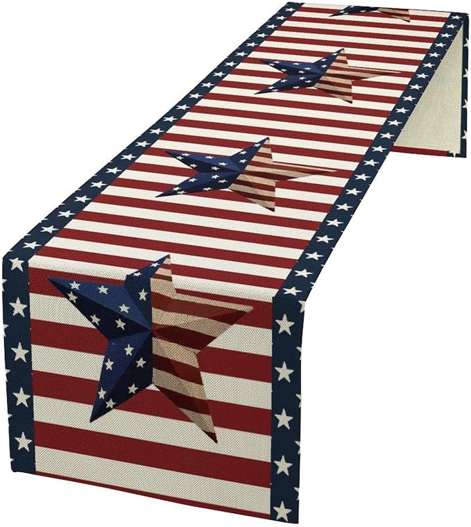 4th of July Table Runner, Patriotic Independence Day American Stars Stripes by JanJCurt