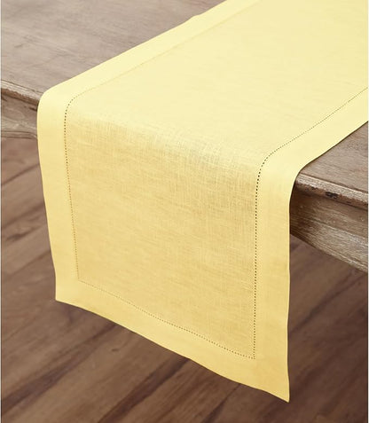 Solino Home 100% Linen Table Runner Yellow, Classic Hemstitch 14 x 108 in | - Image 3