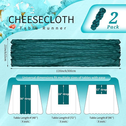 Showgeous 2 Pack Teal Cheesecloth Table Runners Boho Wedding Decor | Rustic - Image 2