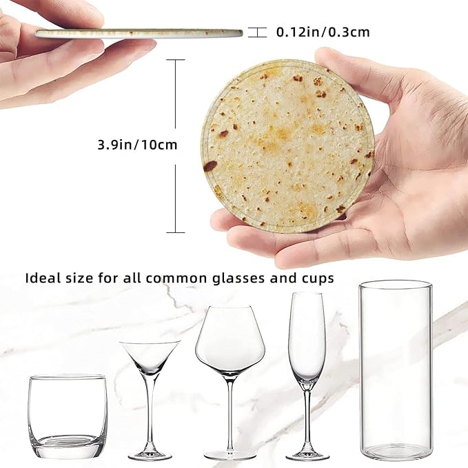 Tortilla Coasters for Drinks Set of 6, Round Leather Coaster - Image 4