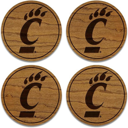 LazerEdge Cincinnati Bearcats Wooden Coaster Set - Cherry Wood - Officially Licensed Product - 4-Pack