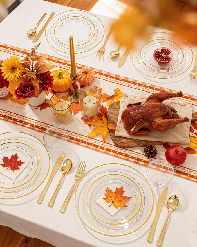 bUCLA 150Pcs Clear Gold Plastic Dinnerware Set - Image 9