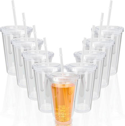 9 Set 16 oz Insulated Plastic Tumbler Double Wall Plastic Cup by Unknown
