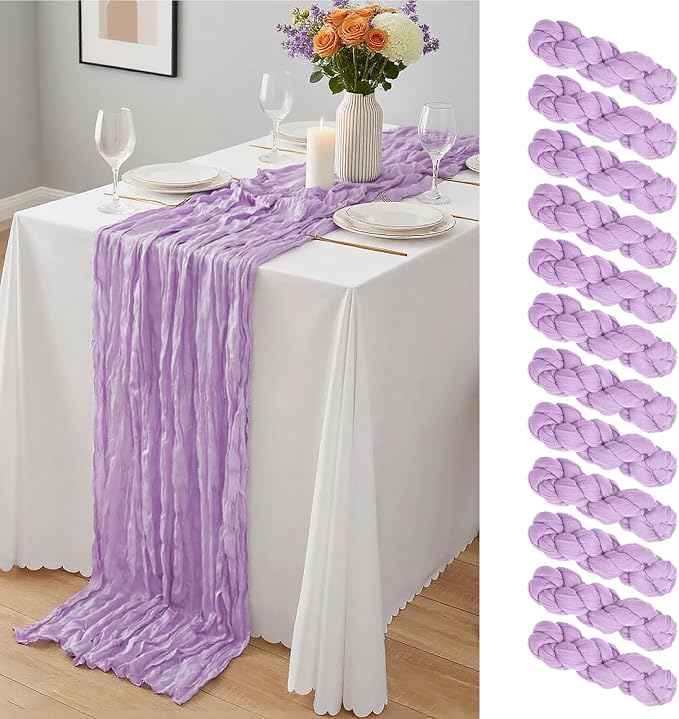 12 Pack Lavender Cheesecloth Table Runner 10Ft, Lilac Purple Table Runners 21.5 by Yemosa