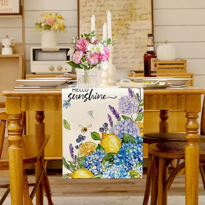 Summer Lemon Table Runner Hydrangeas Burlap Table Runners - Image 3