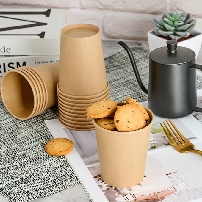 LITOPAK 100 Pack 8 oz Kraft Paper Coffee Cups, Disposable Coffee Cups 8 oz | - Image 5