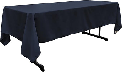 LA Linen Polyester Poplin Washable Rectangular Tablecloth, Stain and Wrinkle Resistant Table Cover 60x126, Fabric Table Cloth for Dinning, Kitchen, Party, Holiday 60 by 126-Inch, Navy