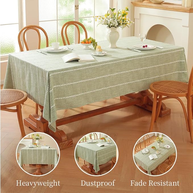 Zobesta Sage Green Tablecloth Rectangle 53 x 86 Inch, Cotton Green Table Cloth Rectangle Table, Washable Farmhouse Soft Boho Tablecloths Rectangular for Party, Holiday, Picnic, Dining, Outdoor,Fall