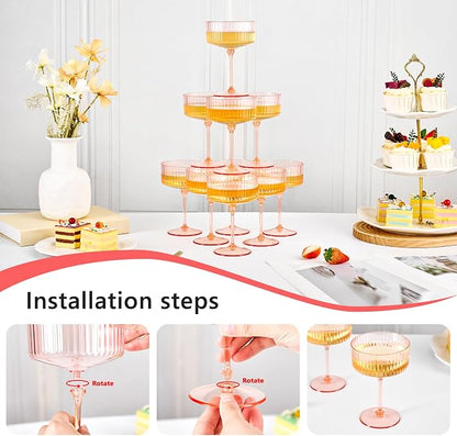 ZOMUIA Ribbed Coupe Glasses 16 Pcs, 10 oz Plastic Champagne Coupe Detachable - Image 3