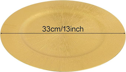 100 Pcs Antique Charger Plates Bulk, 13in Reusable Serving Plates Embossed Rim Plastic Party Dinner Plate Chargers Round Decorative Server Plate for Wedding Party Event Tableware