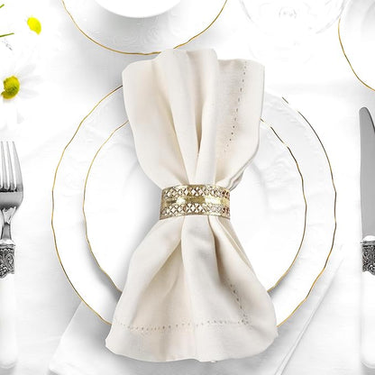 Urban Villa Cloth Napkins Ivory Hemstitch Dinner Napkins Set of 12 (20X20) 100% Cotton Absorbent Washable Durable Reusable Ideal for Hotel Collection Farmhouse Parties Restaurant Lunch Dinner Napkins