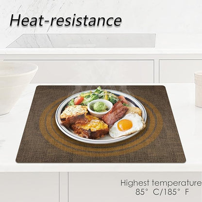 Placemats Set of 6 Faux Leather Heat Resistant Tables Mats Waterproof Oilproof Wipeable Reversible Anti-Slip Place Mats for Kitchen/Dining/Party/Outdoor 11.8" x 16.9", Brown