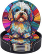 Havanese Stained Dog Breed Glass Art Leather Drinks Coasters by Novgift