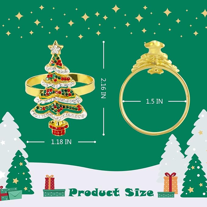 wonlex Christmas Tree Napkin Rings Set of 6 - Image 6