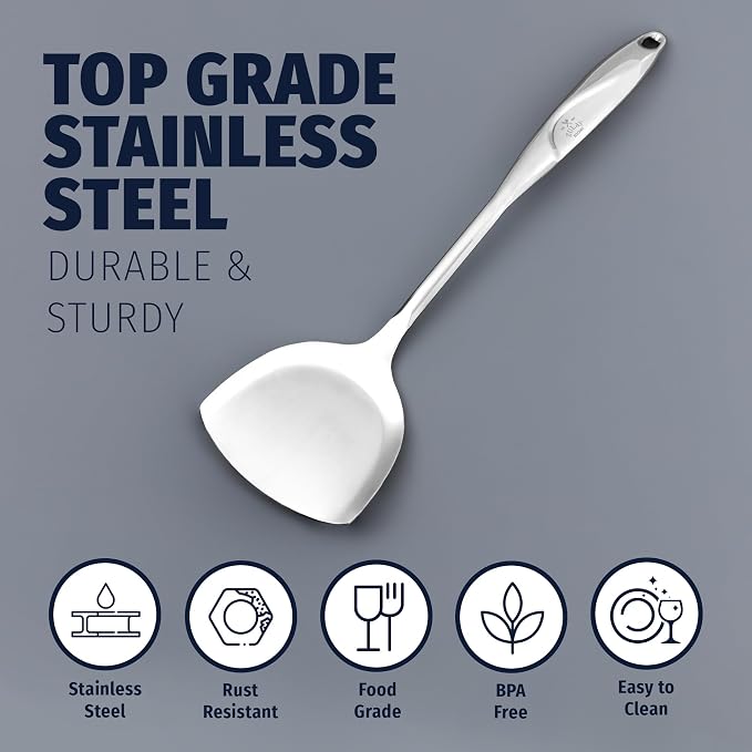 Zulay Kitchen Stainless Steel Wok Spatula | 14.8” Heat-Resistant Metal Turner - Image 5