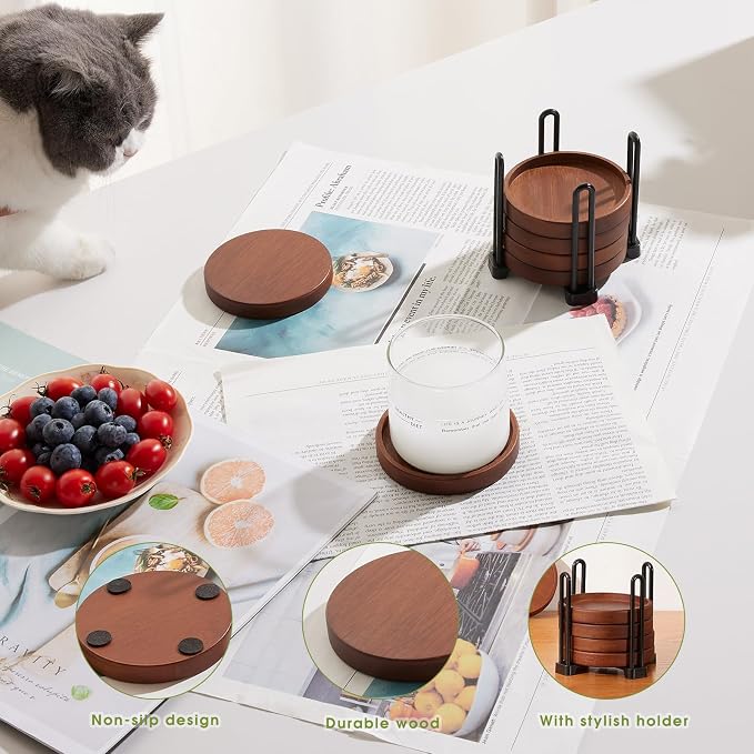 Set of 6 Wooden Coasters with Holder-Coffee Table Coasters - Image 5