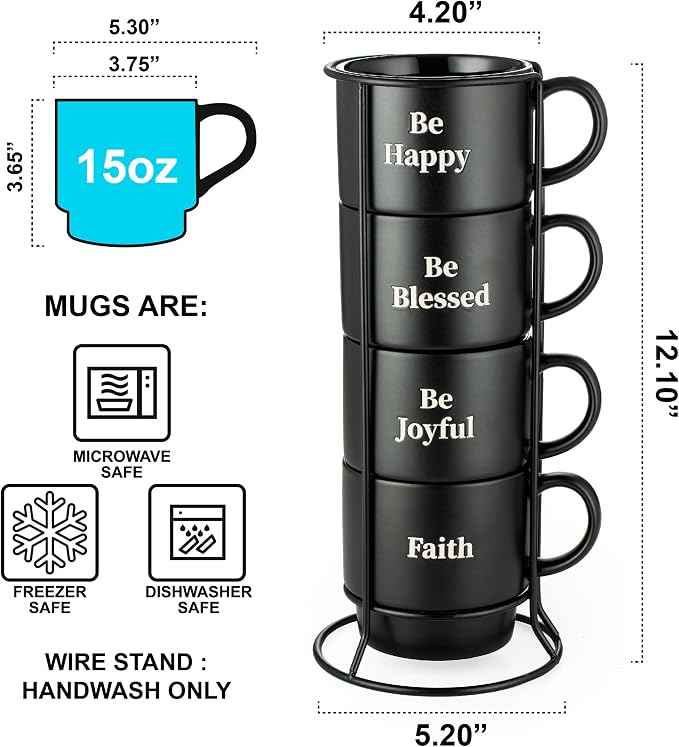 Signature Housewares Be Happy Stackable Stoneware Coffee Mug Set - Image 2