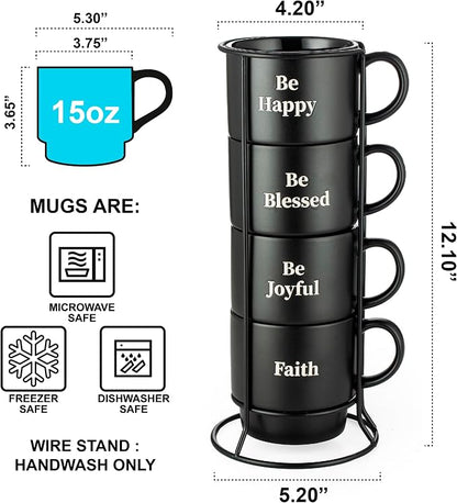 Signature Housewares Be Happy Stackable Stoneware Coffee Mug Set - Image 2