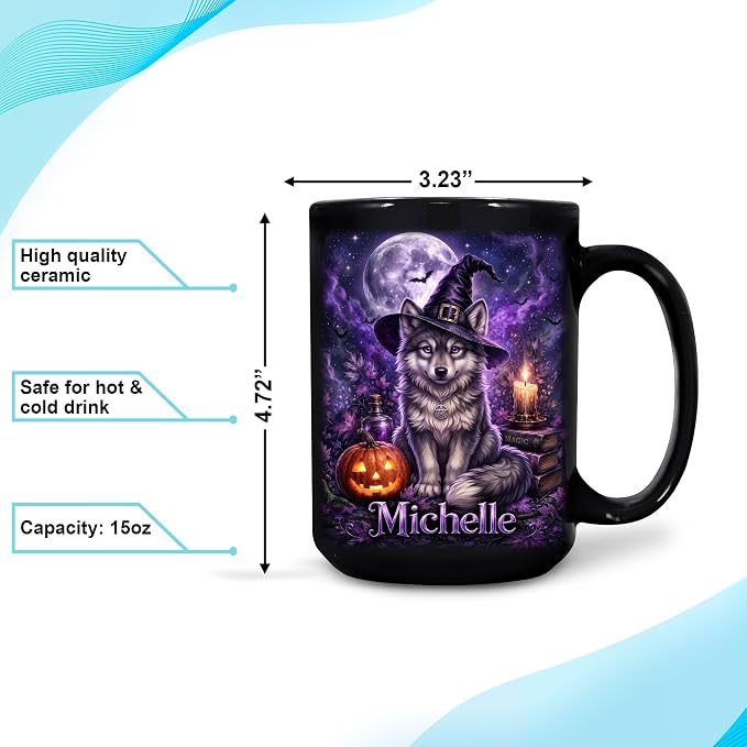 Hyturtle Personalized Halloween Wolf Mug, Custom Name Gift - Image 4