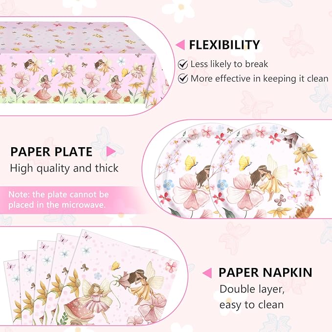 41Pcs Fairy Birthday Party Decorations, Enchanted Forest Garden Party Tableware - Image 3