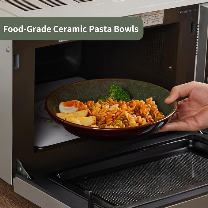 Stoneware Pasta Bowls Set of 6, 8.75 Inch Ceramic Bowl Set 32 Oz, Microwave & - Image 5
