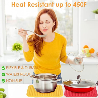 5 Pack Silicone Trivets for Hot Pots and Pans, 9 * 12Inch SiliconeTrivet for HotDishes, Colorful Heat Resistant Silicone Mat, Non-Slip Hot Pads Pot Holders for Kitchen Counter Hot Plate Mat