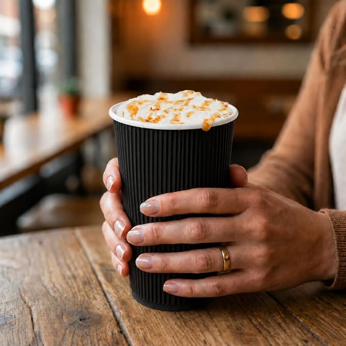 Restaurantware 12 Ounce Double Wall Disposable Coffee Cups, 500 Insulated Black - Image 5