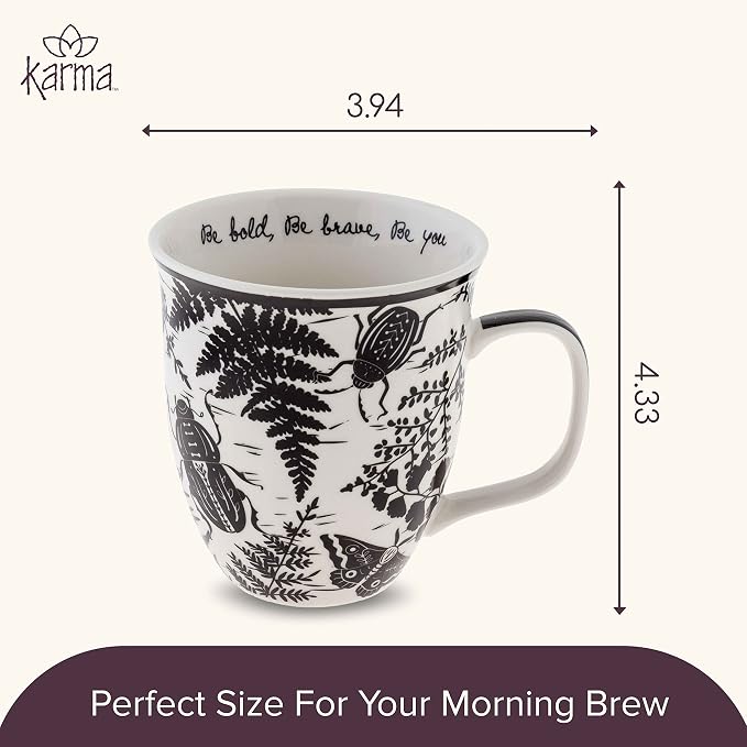 Karma Gifts 14 oz Black and White Boho Mug Beetle - Image 5