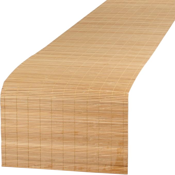 BambooMN Carbonized Bamboo Matchstick Table Runner, 2 Pieces | Natural - Image 2