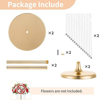 Nuptio 2 Pcs 27.6inch Tall Wedding Centerpieces Gold Vases Crystal Flower Vase Metal Flowers Stand for Party Tables Decorations - Elegant Bulk Weddings Decoration Table Chandelier Centerpiece Stands